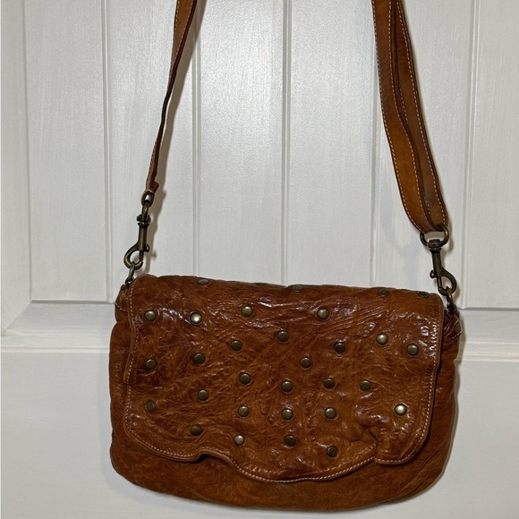 Garnet Hill - Studded Brown Leather Adjustable Shoulder Bag/Cross Body - Picture 1 of 11